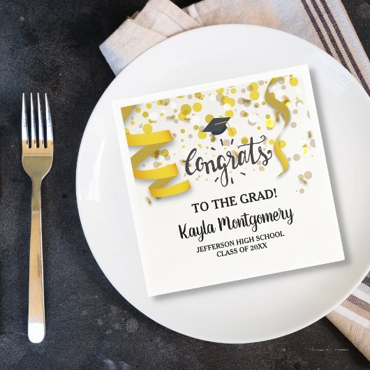 Gefeliciteerd Afstudeerder Pet Gold Confetti Festi Servetten