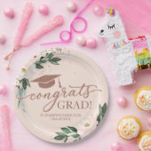 Gefeliciteerd Afstudeerder Pink Blush Bloemen Grad Papieren Bordje (Feest)