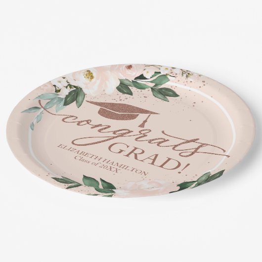 Gefeliciteerd Afstudeerder Pink Blush Bloemen Grad Papieren Bordje (Gekanteld)