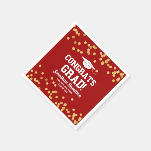 Gefeliciteerd Afstudeerder Rood Goud Confetti Afst Servet (Hoek)