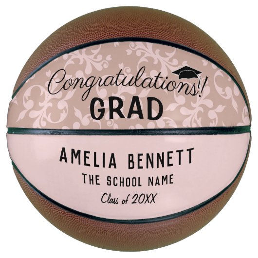 Gefeliciteerd Afstudeerder Roze Ornament Afstudere Basketbal (Voorkant)