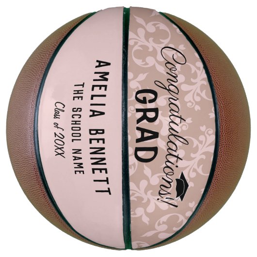 Gefeliciteerd Afstudeerder Roze Ornament Afstudere Basketbal (Verticaal)
