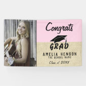 Gefeliciteerd Afstudeerder Roze Roze Rustic Fotogr Spandoek (Horizontaal)