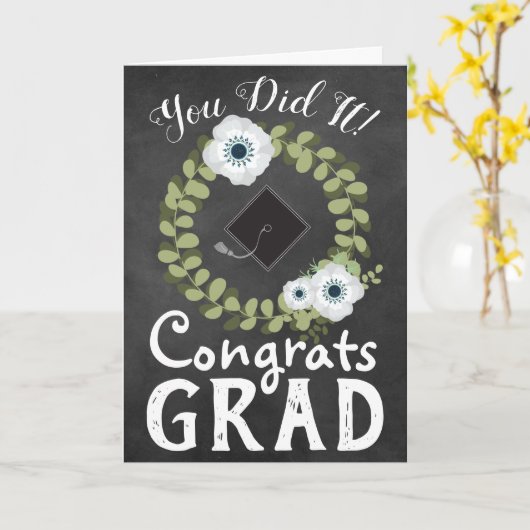 Gefeliciteerd Afstudeerder Rustiek Krijtbord en Bl Kaart (Gele Bloem)
