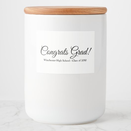 Gefeliciteerd afstudeerder wit aangepaste script t voedselcontainer etiket (Voorkant)