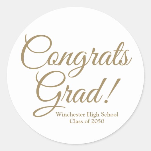 Gefeliciteerd afstudeerder wit goud aangepaste sch ronde sticker (Voorkant)