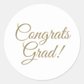 Gefeliciteerd afstudeerder wit goud elegant script ronde sticker (Voorkant)