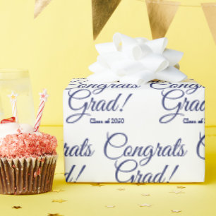 Gefeliciteerd afstudeerder wit navy blauw script k cadeaupapier