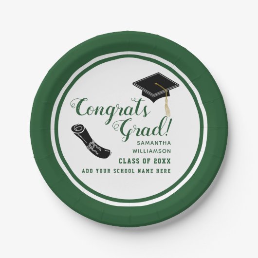 Gefeliciteerd Afstudeerder Witte en Groene Klasse  Papieren Bordje (Voorkant)