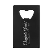Gefeliciteerd afstudeerder zwart aangepaste script creditkaart flessenopener (Voorkant)