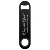 Gefeliciteerd afstudeerder zwart aangepaste script speed flessenopener (Voorkant)