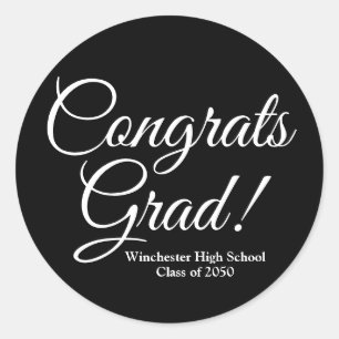 Gefeliciteerd afstudeerder zwart elegant schooljaa ronde sticker