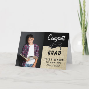 Gefeliciteerd Afstudeerder Zwart Rustiek Foto Afst Kaart