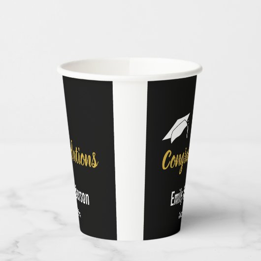 Gefeliciteerd Afstudeerder Zwart Wit Goud Afstuder Papieren Bekers (Links)