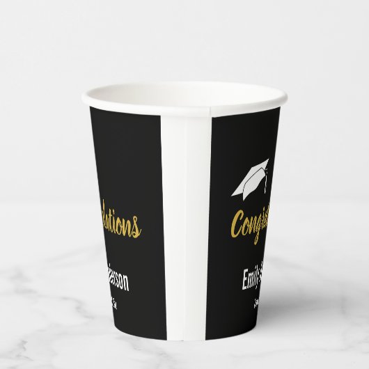 Gefeliciteerd Afstudeerder Zwart Wit Goud Afstuder Papieren Bekers (Rechts)