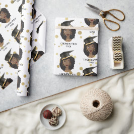 Gefeliciteerd Afstudeerder! Zwarte vrouw met stuik Cadeaupapier