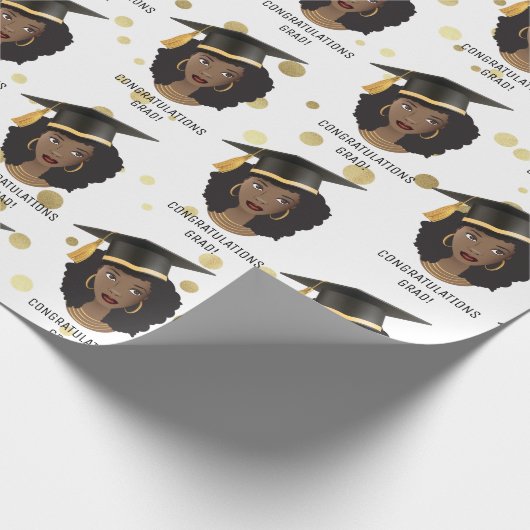 Gefeliciteerd Afstudeerder! Zwarte vrouw met stuik Cadeaupapier (Hoek)