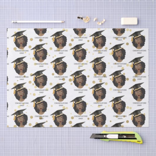 Gefeliciteerd Afstudeerder! Zwarte vrouw met stuik Tissuepapier (Craft)