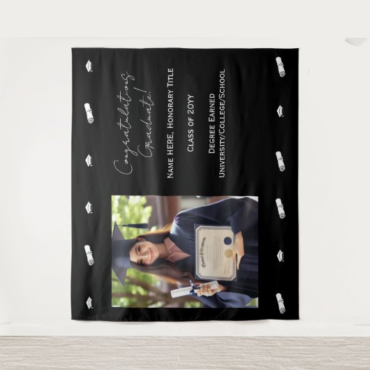 Gefeliciteerd Afstudeerfoto Achtergrond Banner Wandkleed (Voorkant)