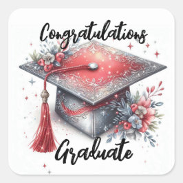 Gefeliciteerd Afstudeerhoed en Diploma Vierkante Sticker