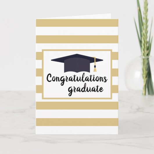 Gefeliciteerd Afstudeerhoed met Strepen Geel Kaart (Voorkant)