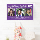Gefeliciteerd Afstudeerhoed Paars 3 Foto Afstudere Spandoek (Insitu)