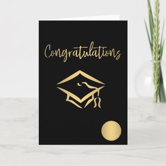 Gefeliciteerd Afstudeermuts Gouden Stempel Metaalg Kaart (Voorkant)