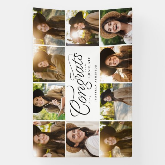 Gefeliciteerd afstuderen 10 foto trendy afstudeerf spandoek (Verticaal)