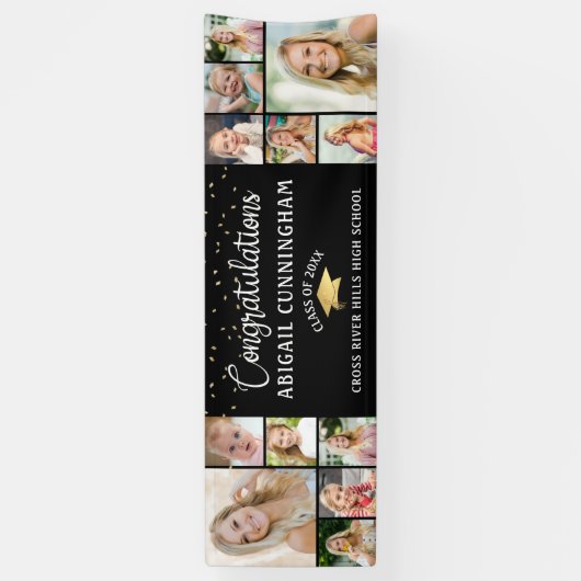 Gefeliciteerd Afstuderen 12 foto Collage Black Spandoek (Verticaal)