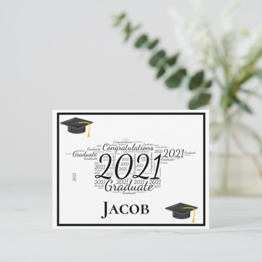 Gefeliciteerd Afstuderen 2021 Word Art Briefkaart (Staand voorkant)