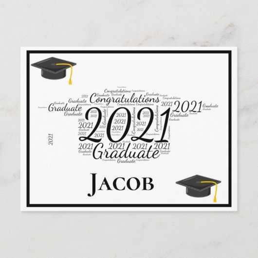 Gefeliciteerd Afstuderen 2021 Word Art Briefkaart (Voorkant)