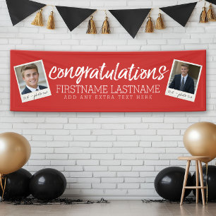 Gefeliciteerd Afstuderen 2 foto Collage RED Spandoek
