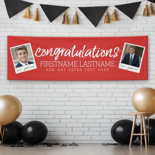 Gefeliciteerd Afstuderen 2 foto Collage RED Spandoek
