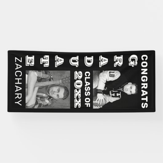 Gefeliciteerd Afstuderen 2 foto's zwart wit Spandoek (Horizontaal)