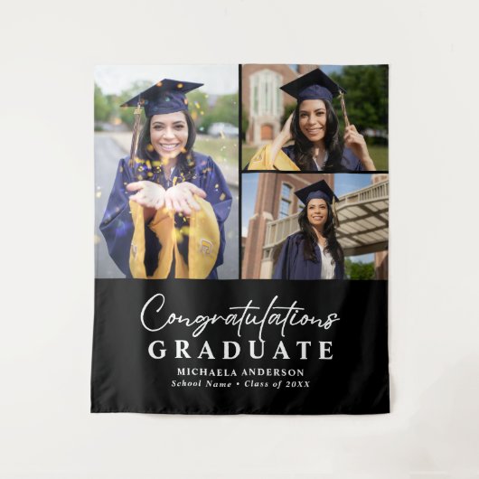 Gefeliciteerd Afstuderen 3-foto afstudeerfeest Wandkleed (Voorkant)