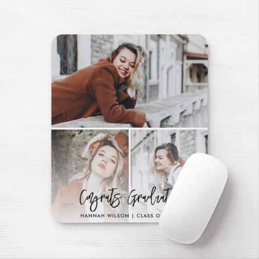 Gefeliciteerd Afstuderen 3 Foto Custom Afstuderen Muismat (Met muis)