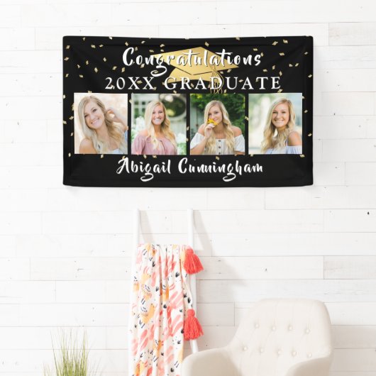 Gefeliciteerd Afstuderen 4 Aangepaste fotokleuren Spandoek (Insitu)