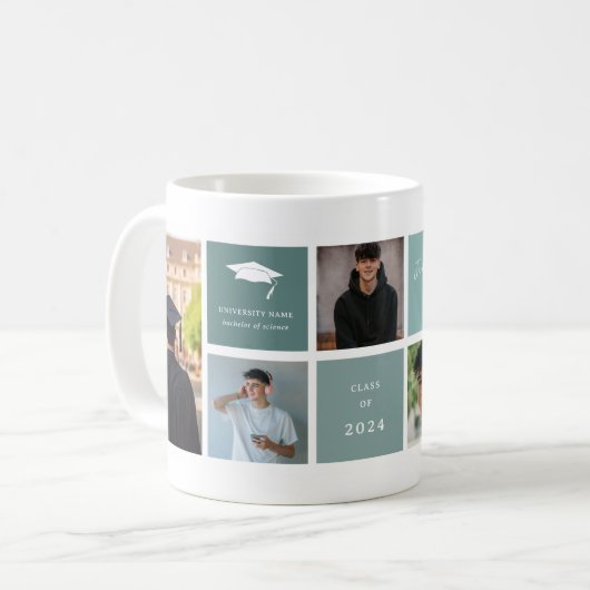 Gefeliciteerd Afstuderen | 6 Fotoraster collage Koffiemok (Voorkant links)