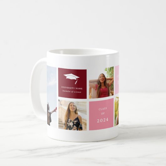 Gefeliciteerd Afstuderen | 6 Fotoraster collage Koffiemok (Voorkant links)