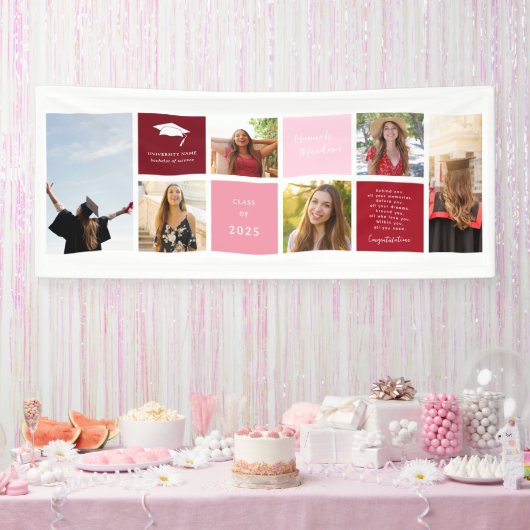 Gefeliciteerd Afstuderen | 6 Fotoraster collage Spandoek (Feest)