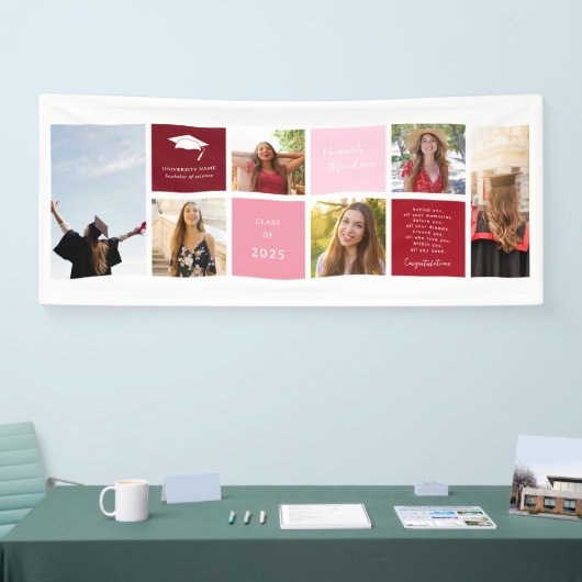 Gefeliciteerd Afstuderen | 6 Fotoraster collage Spandoek (Beurs)
