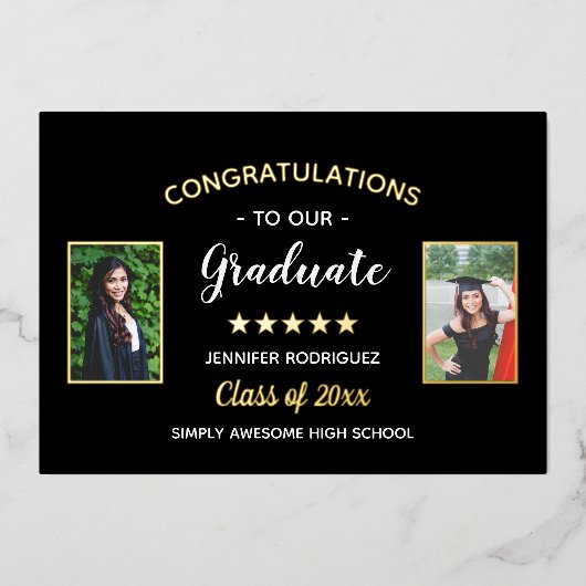 Gefeliciteerd Afstuderen Aangepast 2 Foto Afstuder Folie Uitnodiging (Voorkant)