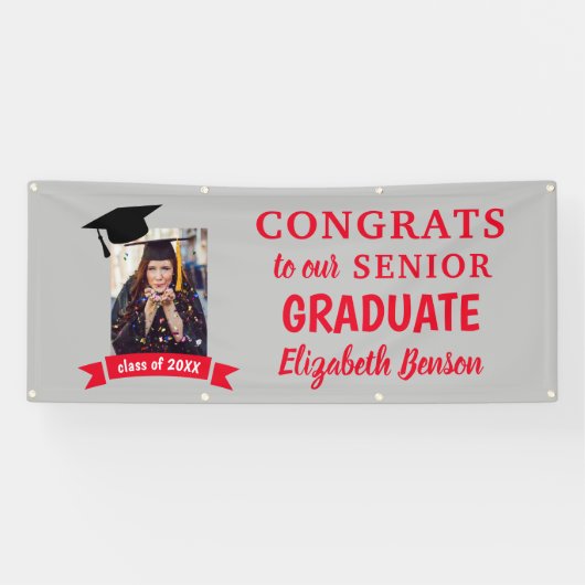 Gefeliciteerd Afstuderen aangepaste banner Red Gre (Horizontaal)