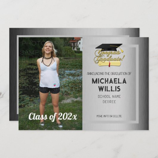 Gefeliciteerd Afstuderen Aangepaste foto grijs Afs Aankondiging (Voorkant / Achterkant)