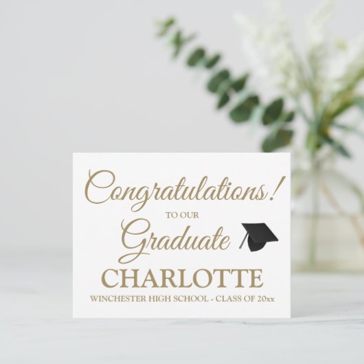 Gefeliciteerd afstuderen aangepaste gouden script briefkaart (Staand voorkant)