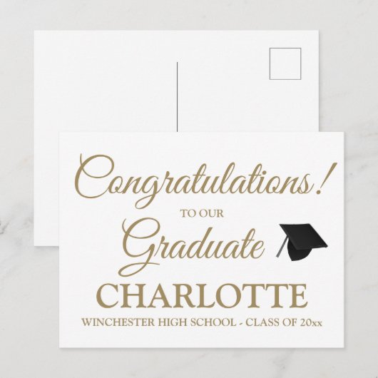 Gefeliciteerd afstuderen aangepaste gouden script briefkaart (Voorkant / Achterkant)