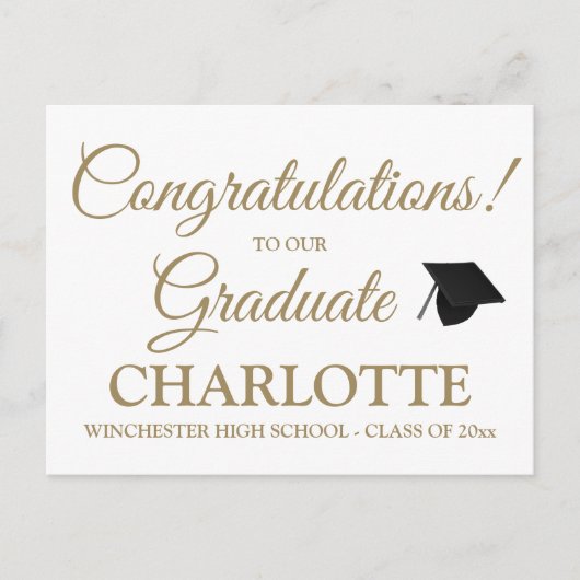 Gefeliciteerd afstuderen aangepaste gouden script briefkaart (Voorkant)