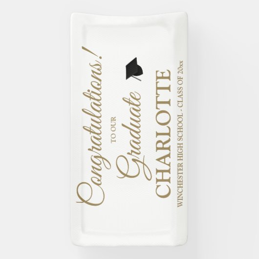 Gefeliciteerd afstuderen aangepaste gouden script spandoek (Verticaal)