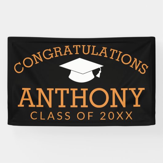 Gefeliciteerd Afstuderen Afstuderen Black Sinaasap Spandoek (Horizontaal)