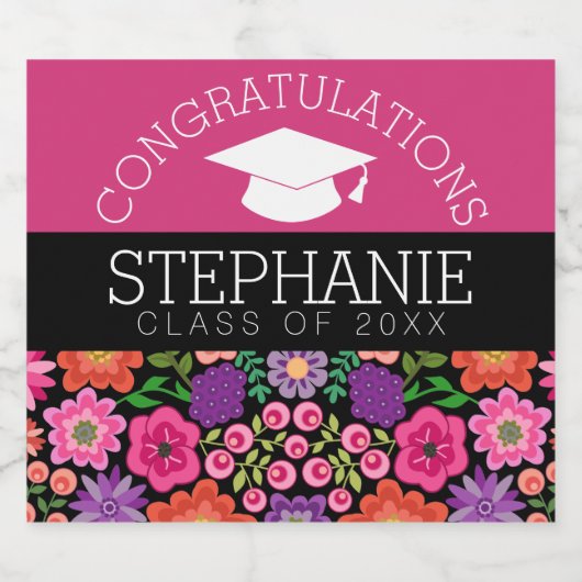 Gefeliciteerd Afstuderen Afstuderen Girly Flowers Bier Etiket (Enkel label)